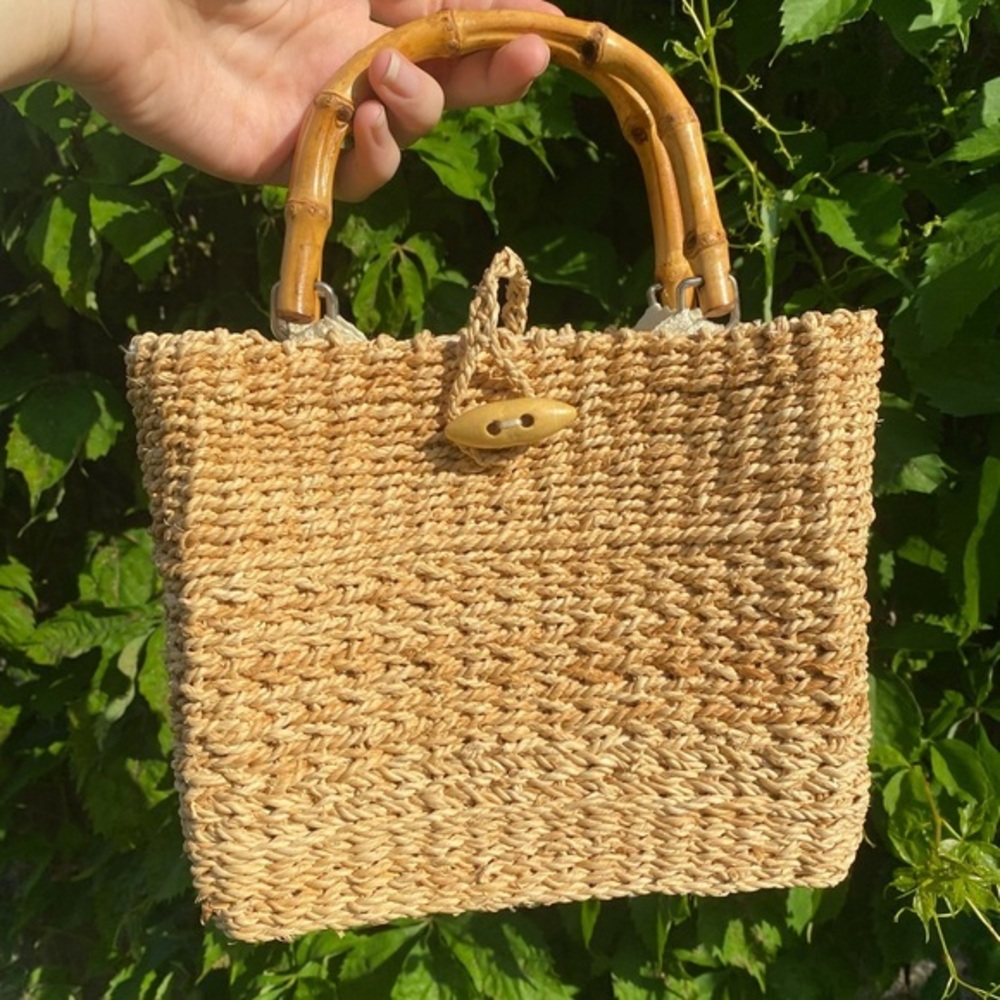 90s Faded Glory woven purse w bamboo handles